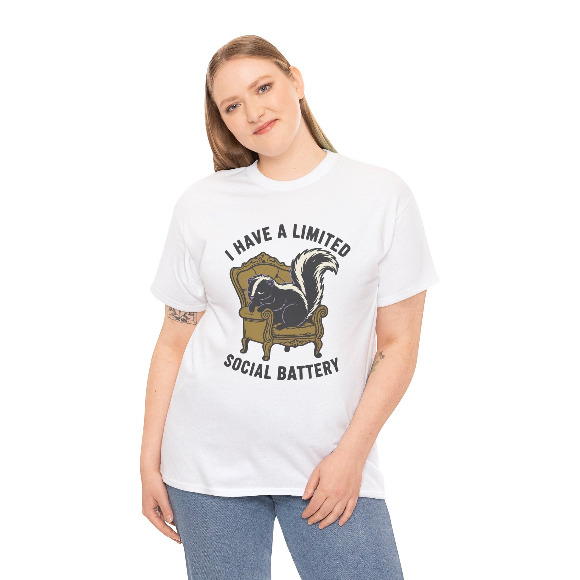 Skunk Social Battery Graphic T-Shirt - "I Have a Limited Social Battery" Funny Introvert Tee | TEEZOCA 