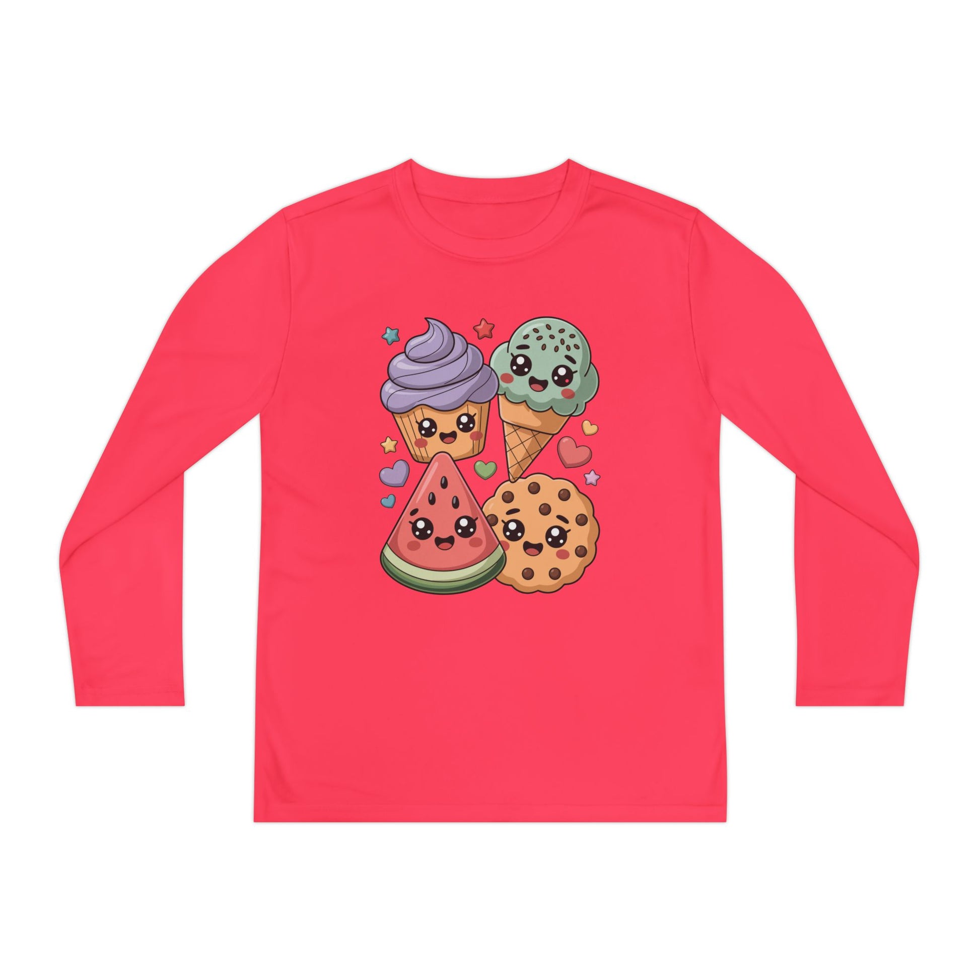 Kids Long Sleeve Tee — Cute Kawaii Snacks: Ice Cream, Cookie & Watermelon Design TEEZOCA