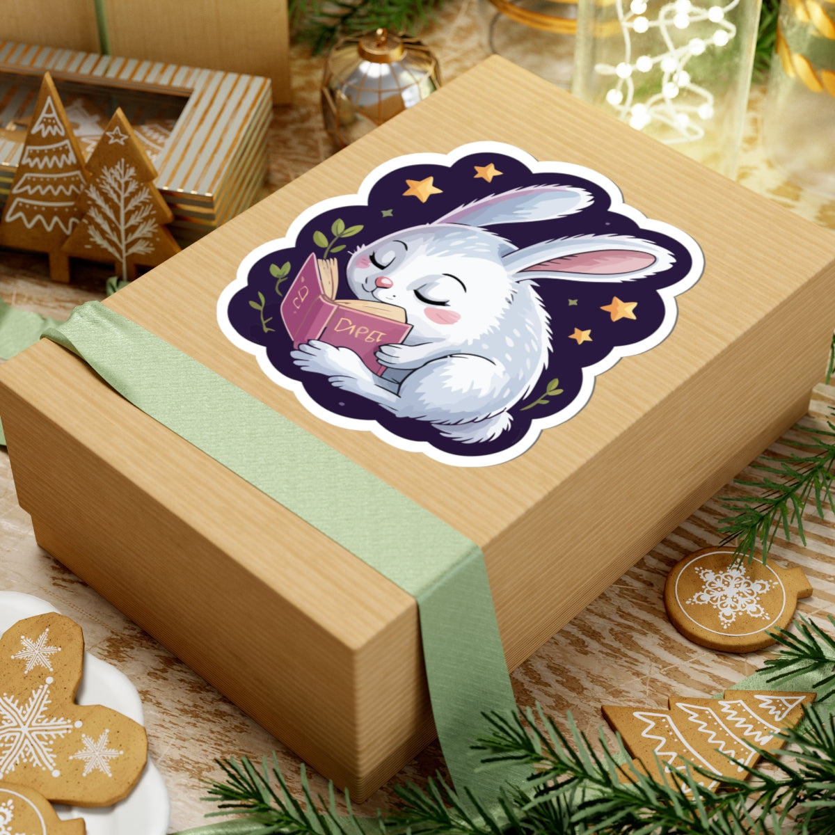 TEEZOCA cozy reading rabbit sticker for laptop planner journal
