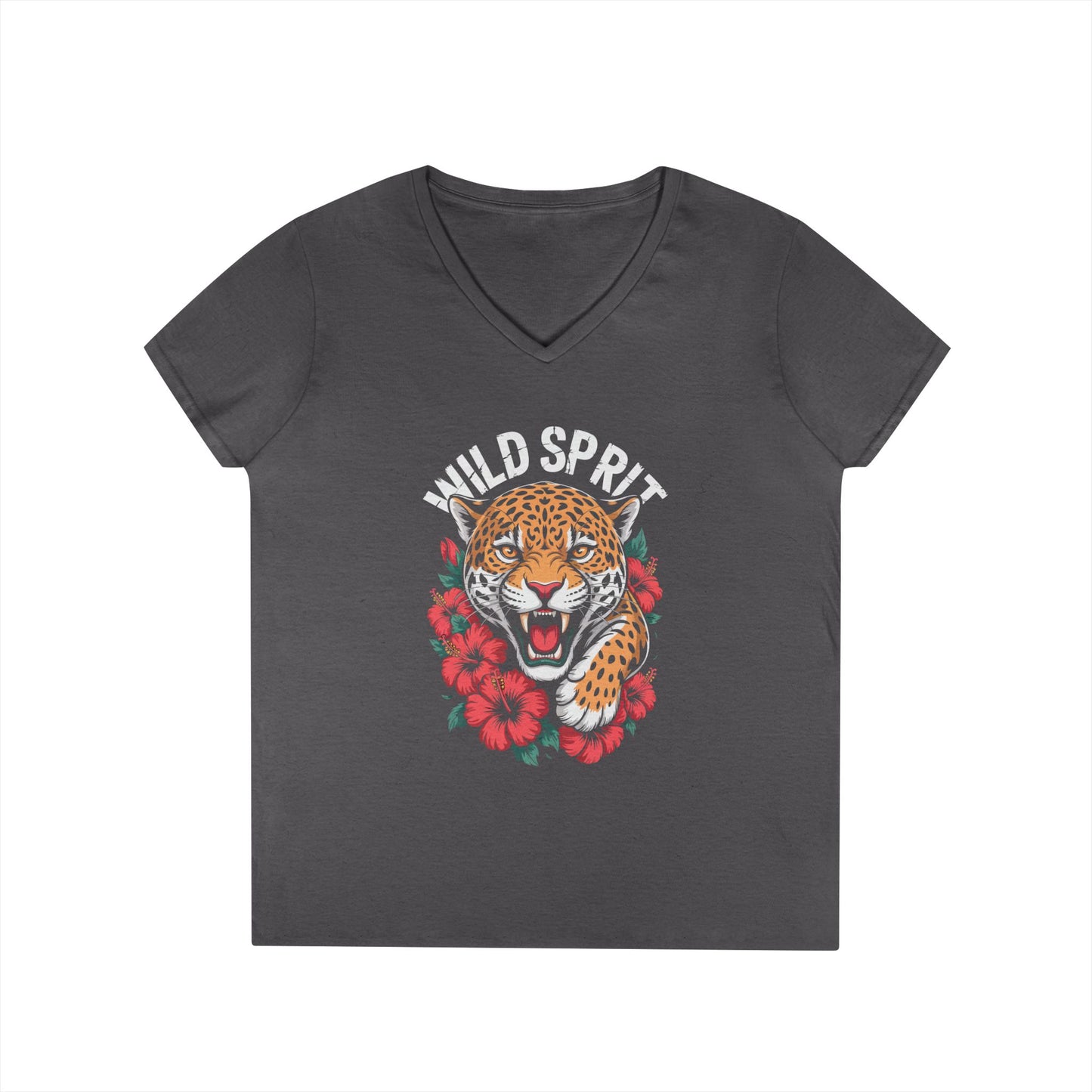 Wild Spirit Leopard Floral Women’s V-Neck T-Shirt Bold Graphic | TEEZOCA 