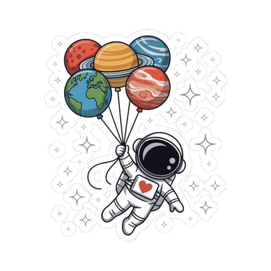 TEEZOCA astronaut holding planet balloons space sticker illustration