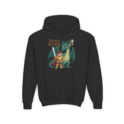 Brave Knight Youth Hoodie — Cute Dragon & Knight Graphic Sweatshirt for Kids TEEZOCA