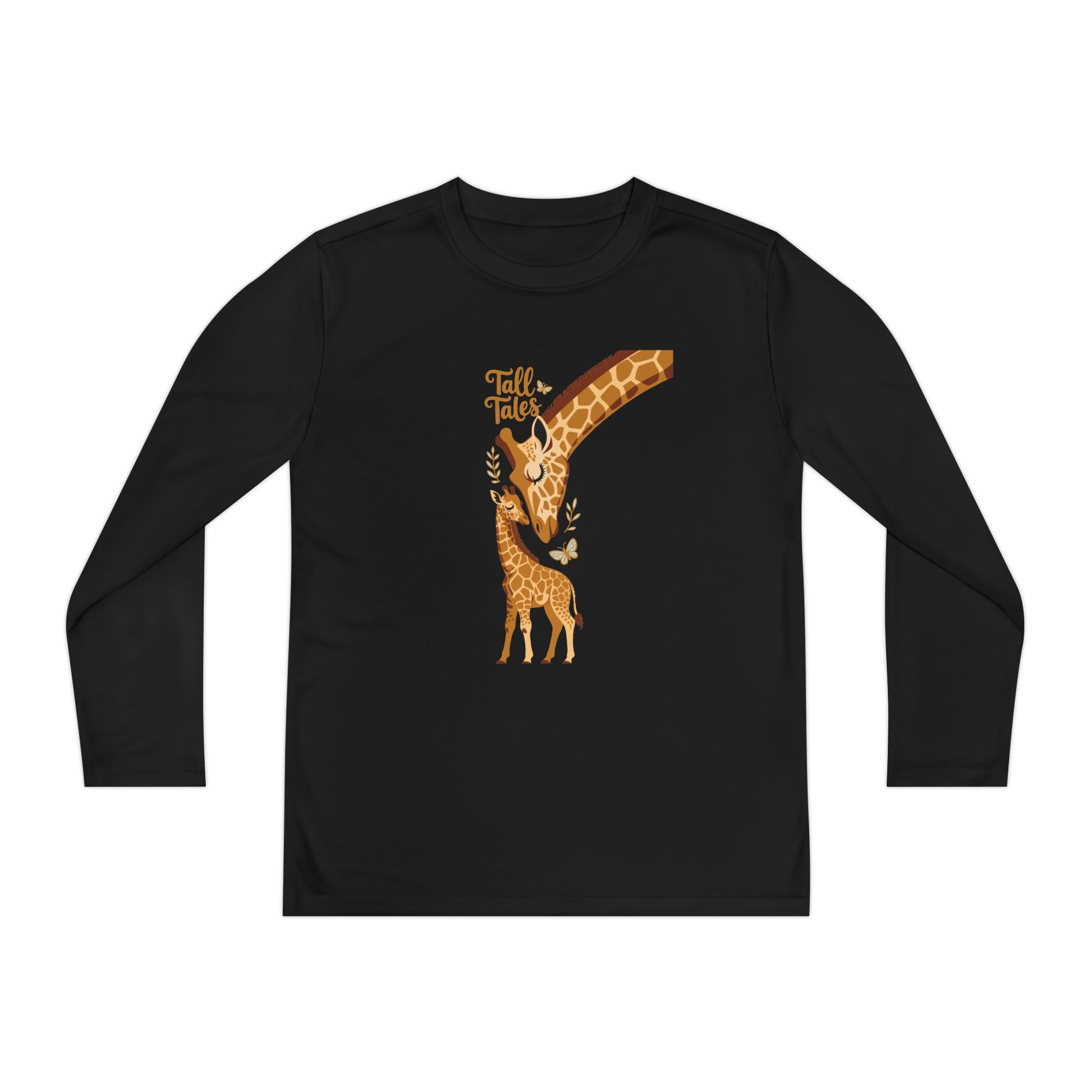 Youth Long Sleeve Tee — Cute Giraffe Mom & Baby “Talk Talk” Graphic TEEZOCA
