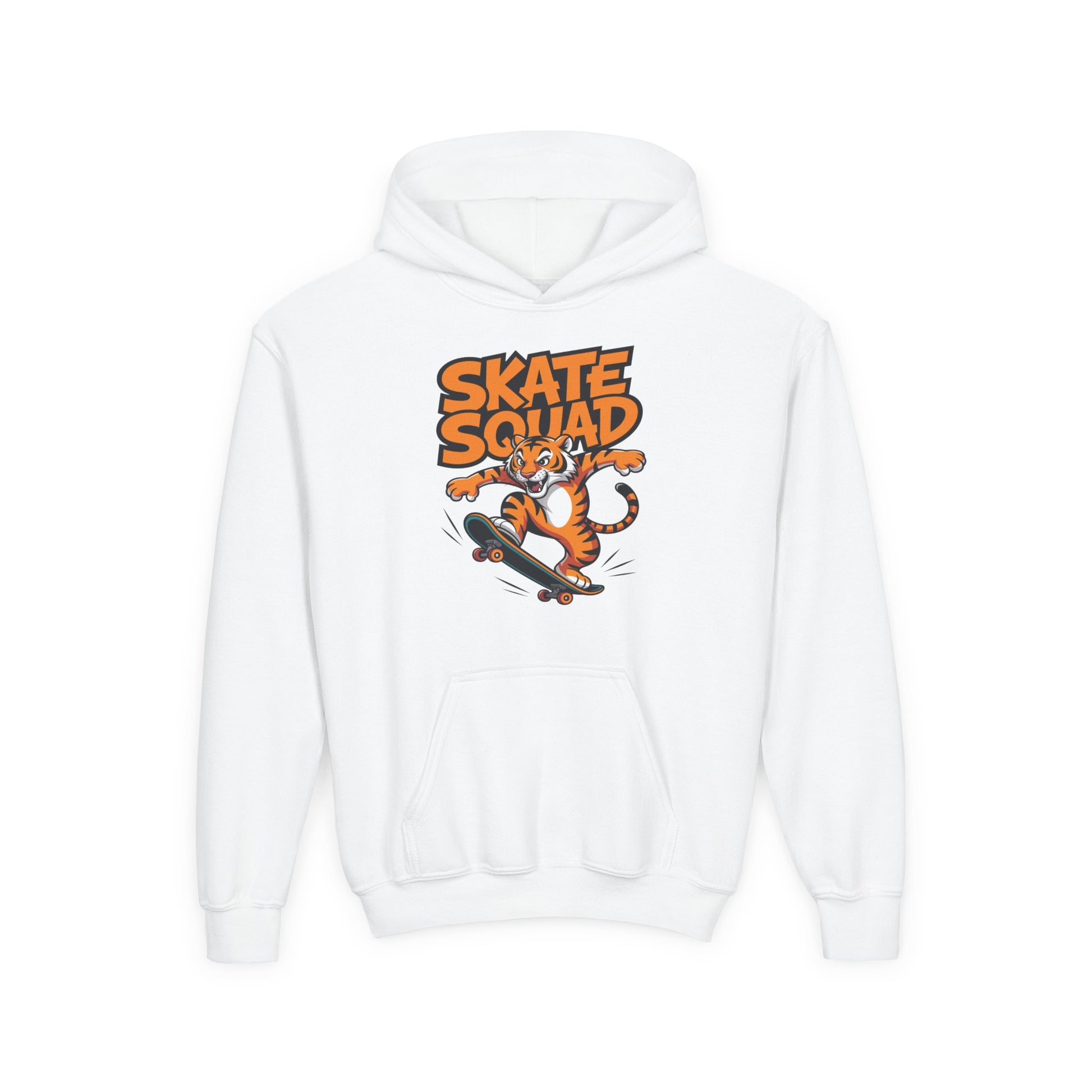 Kids hoodie with Skate Squad skateboarding tiger illustration TEEZOCA