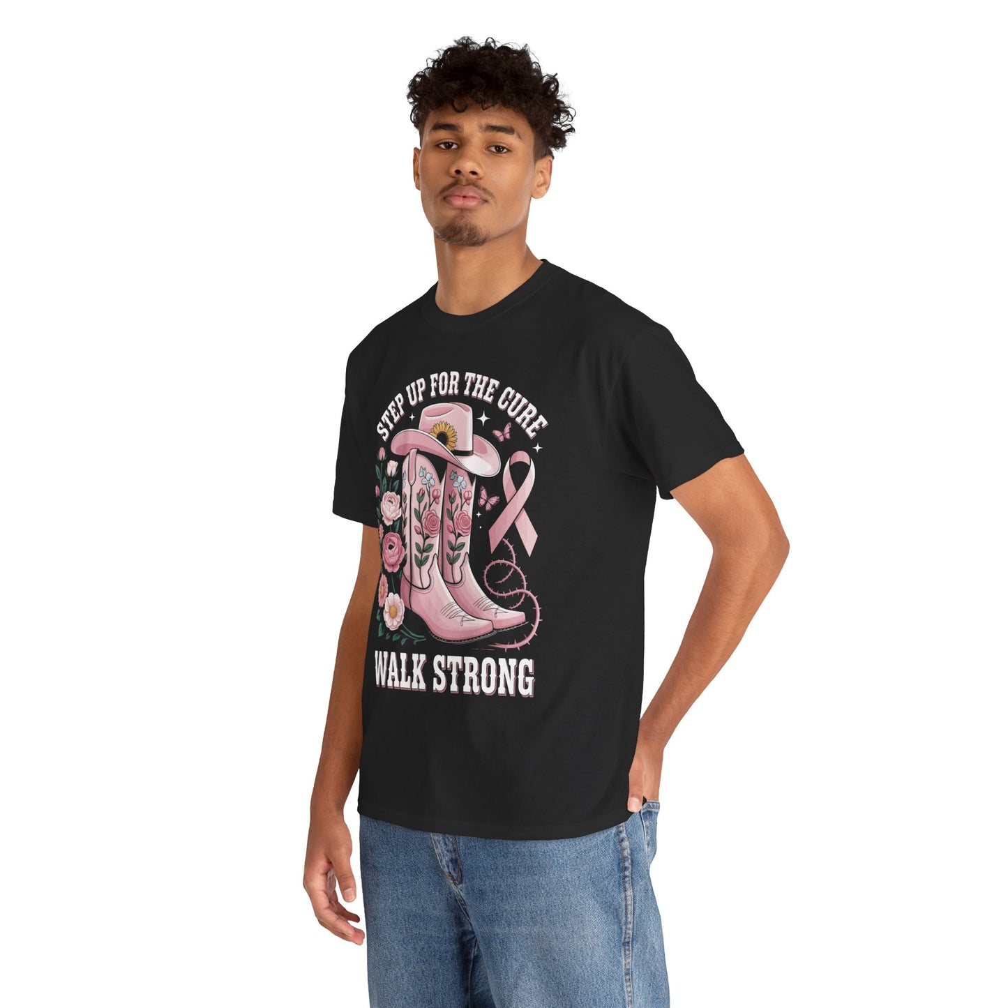 Step Up for the Cure Walk Strong Breast Cancer Awareness Unisex T-shirt | TEEZOCA 
