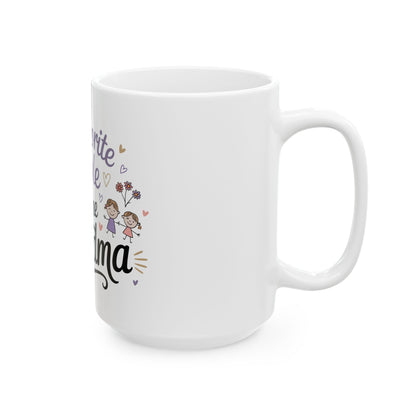 TEEZOCA mug showing My Favorite People Call Me Grandma artwork with playful details