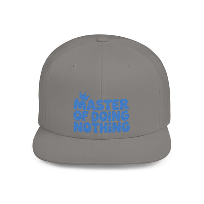 Gray cap with blue text 'Master of Doing Nothing' on a white background