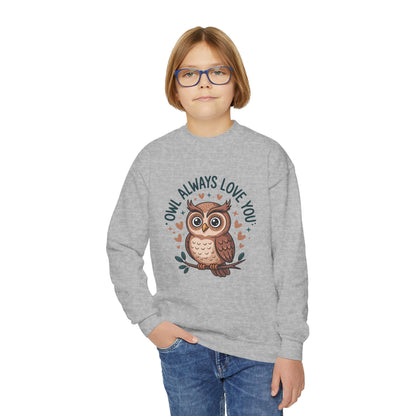 Youth Sweatshirt — "Owl Always Love You" Cute Owl Graphic Crewneck TEEZOCA
