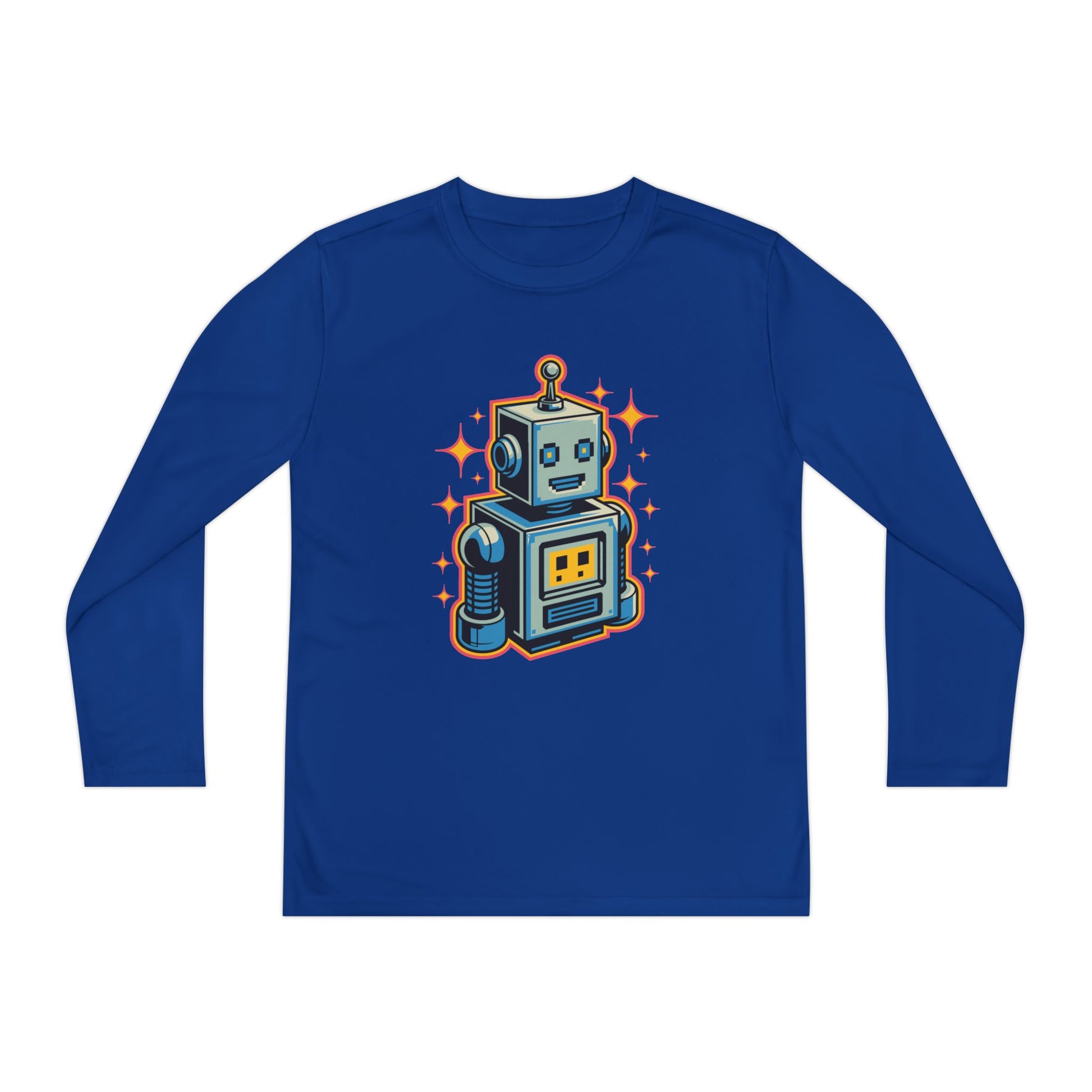Kids Retro Robot Long Sleeve Tee — Cute Vintage Space Bot Graphic Shirt TEEZOCA
