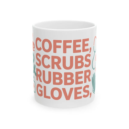 TEEZOCA mug featuring the Coffee Scrubs & Rubber Gloves design with medical symbols