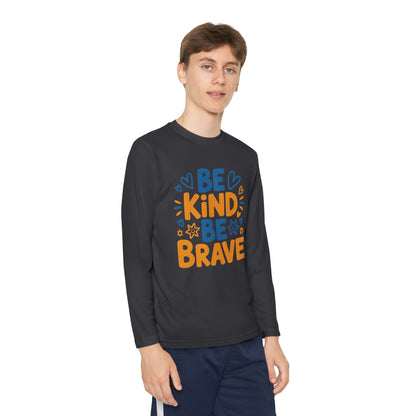Be Kind Be Brave Youth Long Sleeve Tee — Positive Kids’ Motivational Shirt TEEZOCA