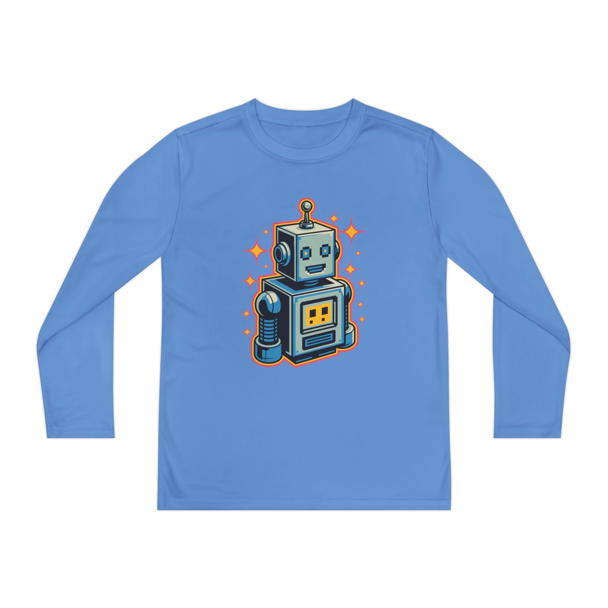 Kids Retro Robot Long Sleeve Tee — Cute Vintage Space Bot Graphic Shirt TEEZOCA