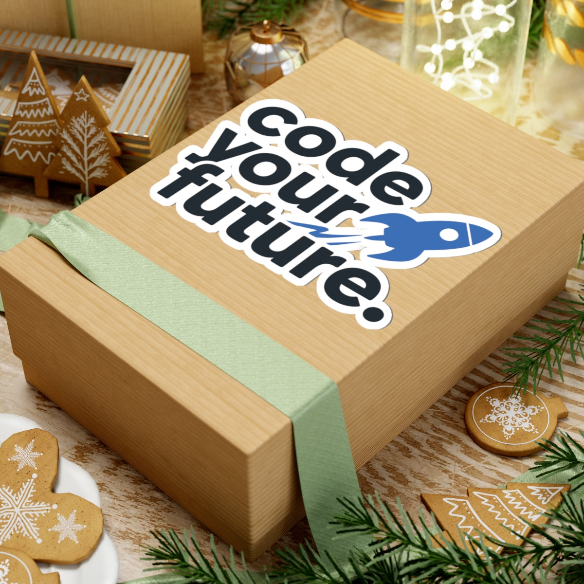 TEEZOCA developer sticker with code your future text and rocket