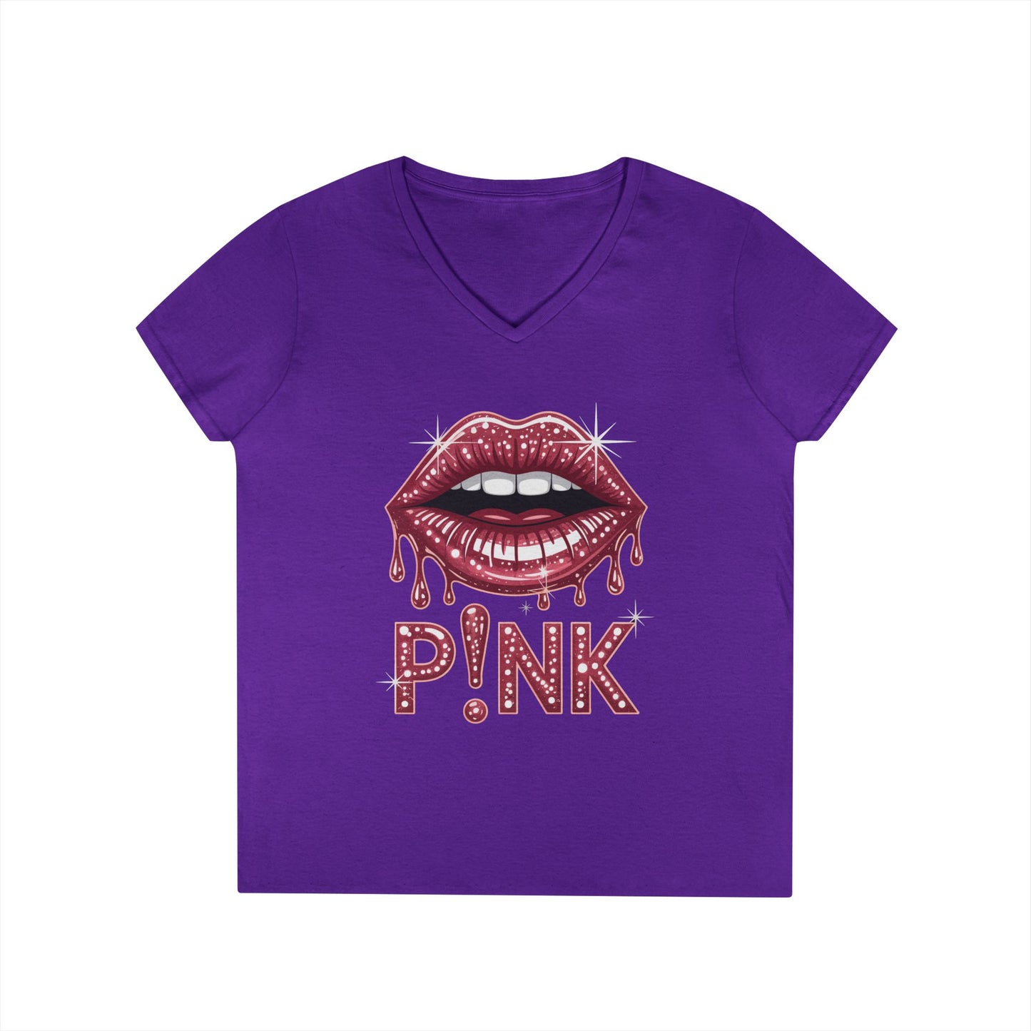 Pink Dripping Lips Graphic Women’s V-Neck T-Shirt Bold Style | TEEZOCA 