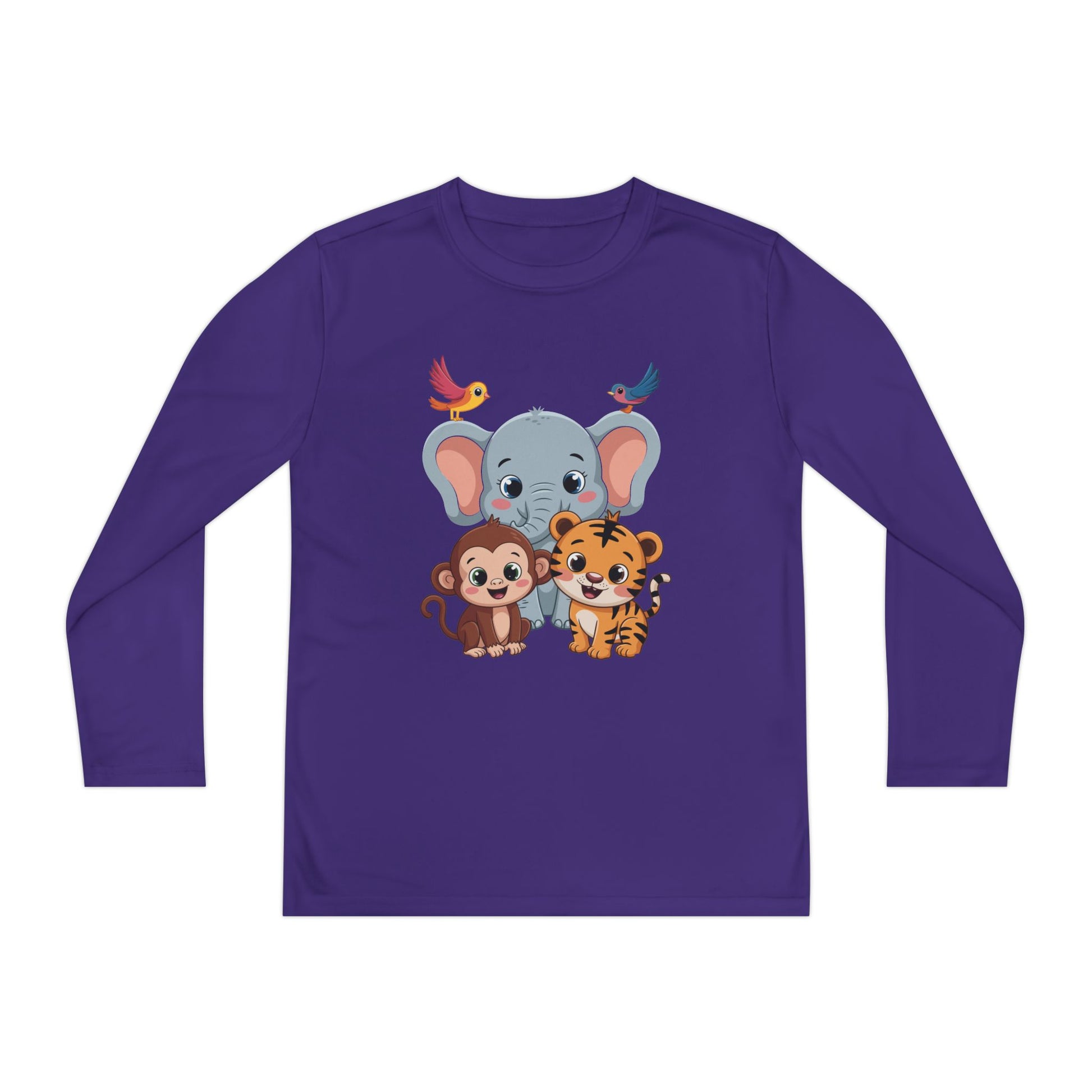 Kids Long Sleeve Tee - Cute Jungle Animals (Elephant, Monkey & Tiger) TEEZOCA