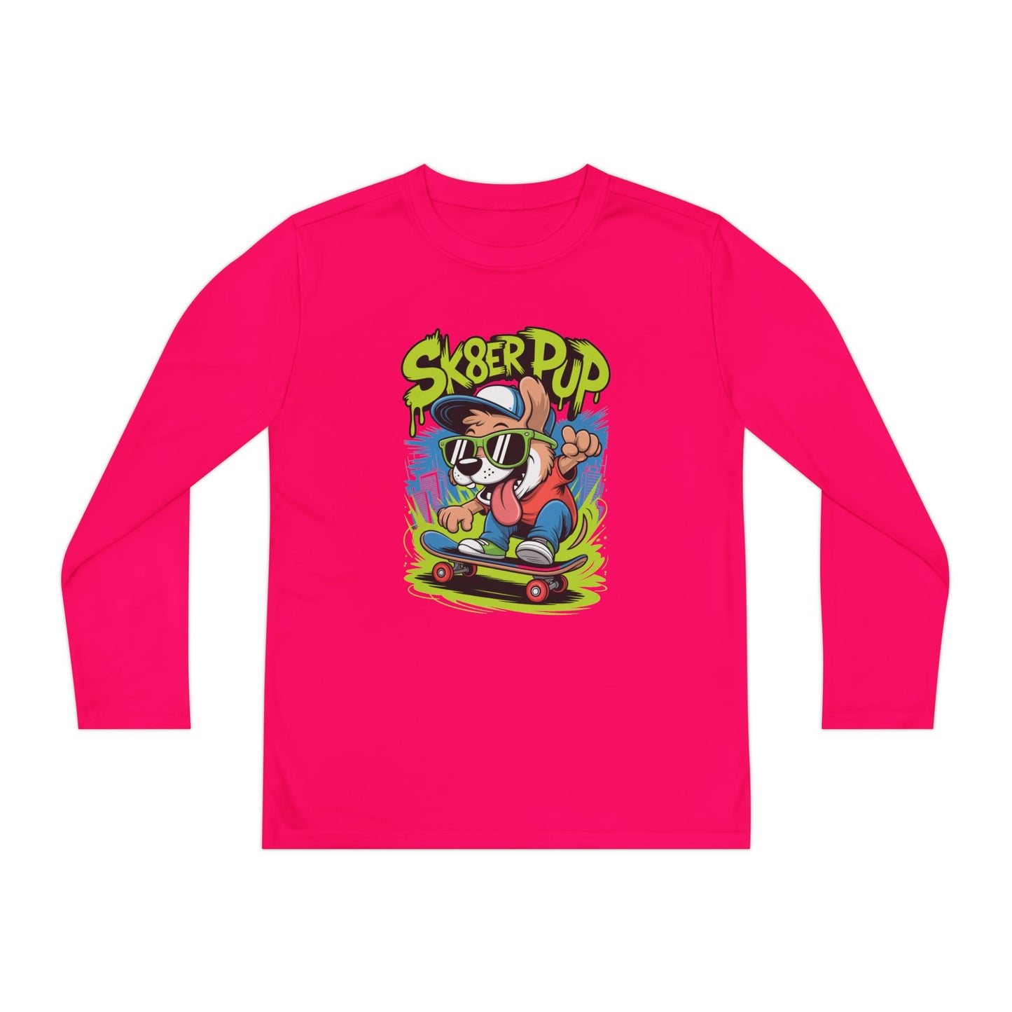 Sk8er Pup Skateboard Youth Long Sleeve Tee — Retro Skate Dog Graphic TEEZOCA