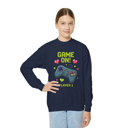 Game On Controller Sweatshirt — 'Player 1' Youth Gaming Crewneck TEEZOCA