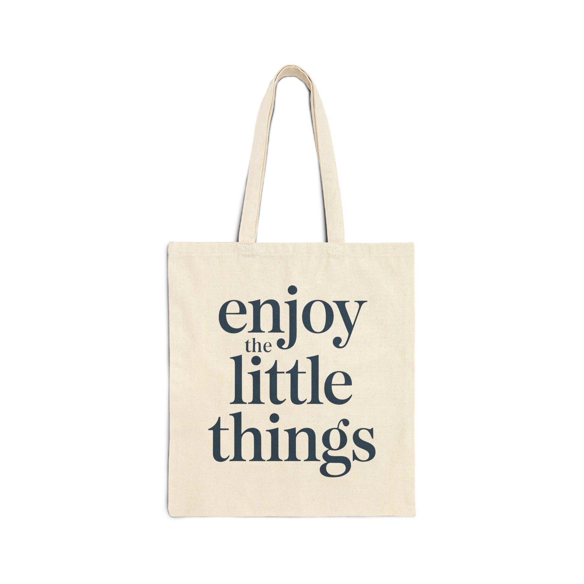 TEEZOCA tote bag featuring “Enjoy the Little Things” minimalist typography design