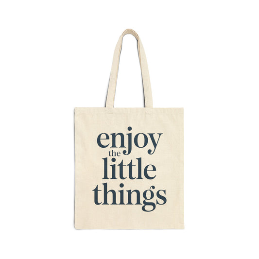 TEEZOCA tote bag featuring “Enjoy the Little Things” minimalist typography design