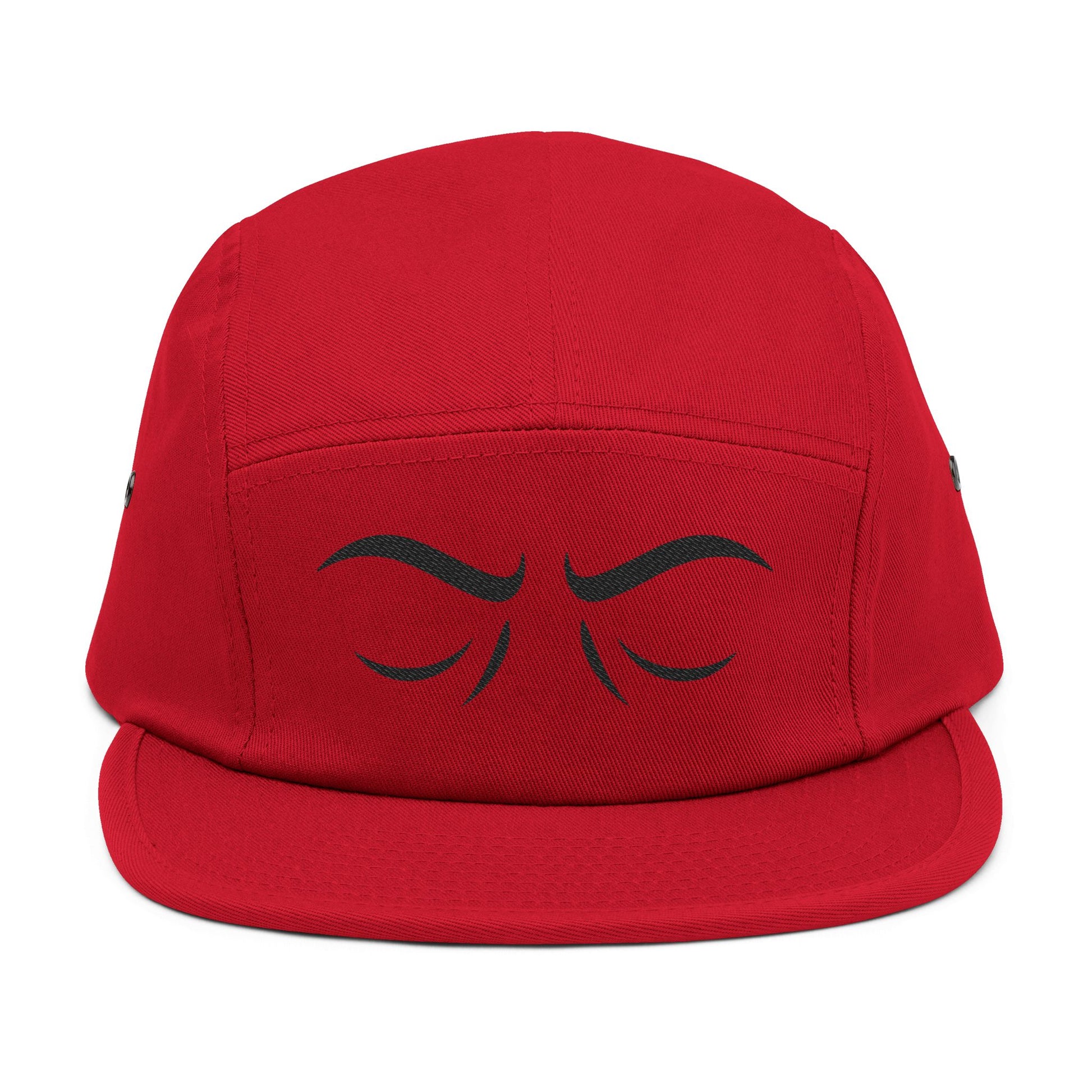 Red cap with black eye design on a white background. Mood unimpressed eyes aesthetic outline design. TEEZOCA