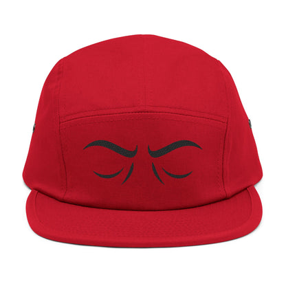 Red cap with black eye design on a white background. Mood unimpressed eyes aesthetic outline design. TEEZOCA