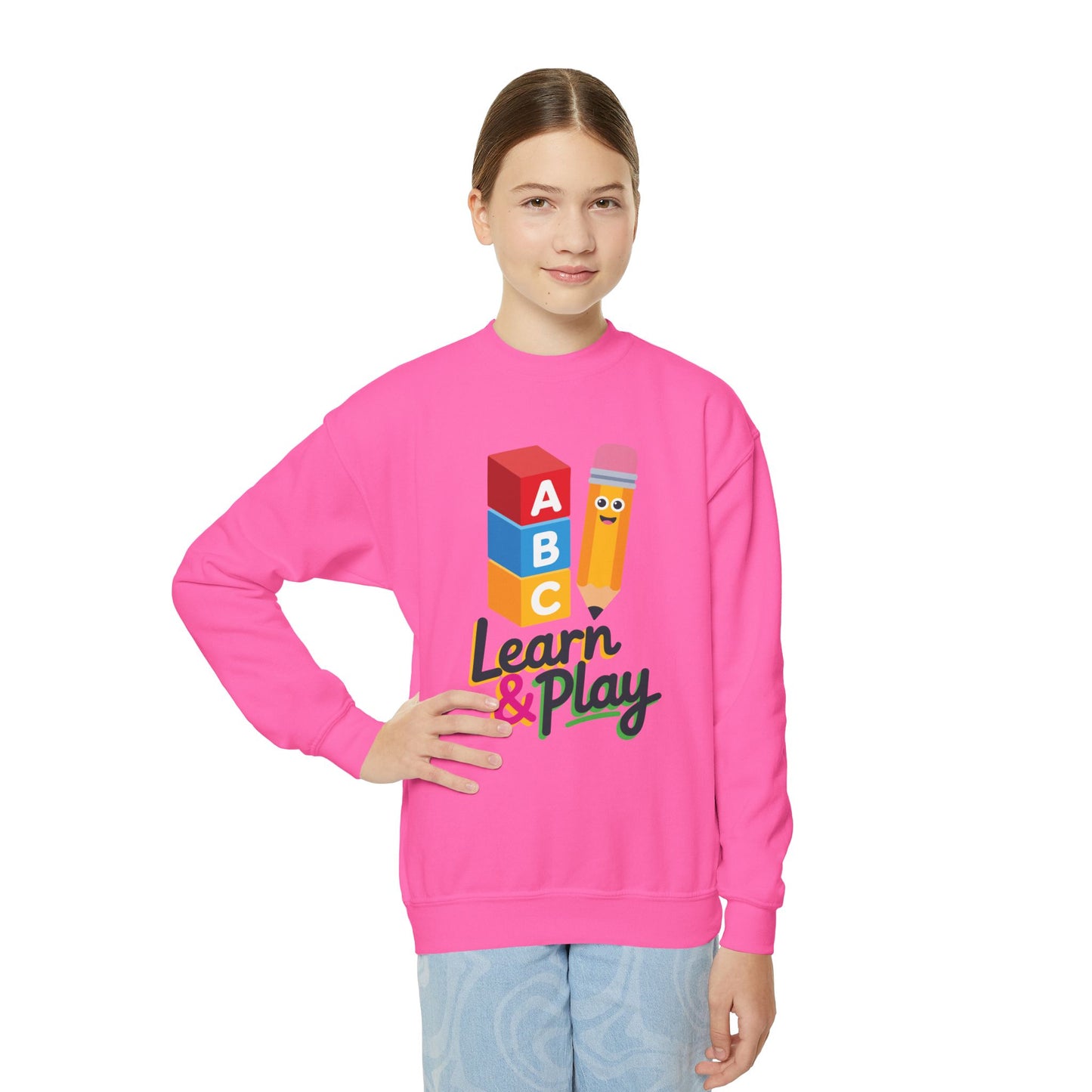 Kids 'Learn & Play' Crewneck Sweatshirt — ABC Blocks & Pencil Preschool Tee TEEZOCA
