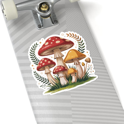 Sticker of mushrooms on a skateboard deck. TEEZOCA