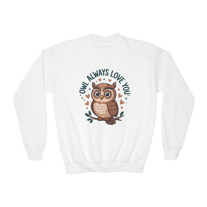 Youth Sweatshirt — "Owl Always Love You" Cute Owl Graphic Crewneck TEEZOCA