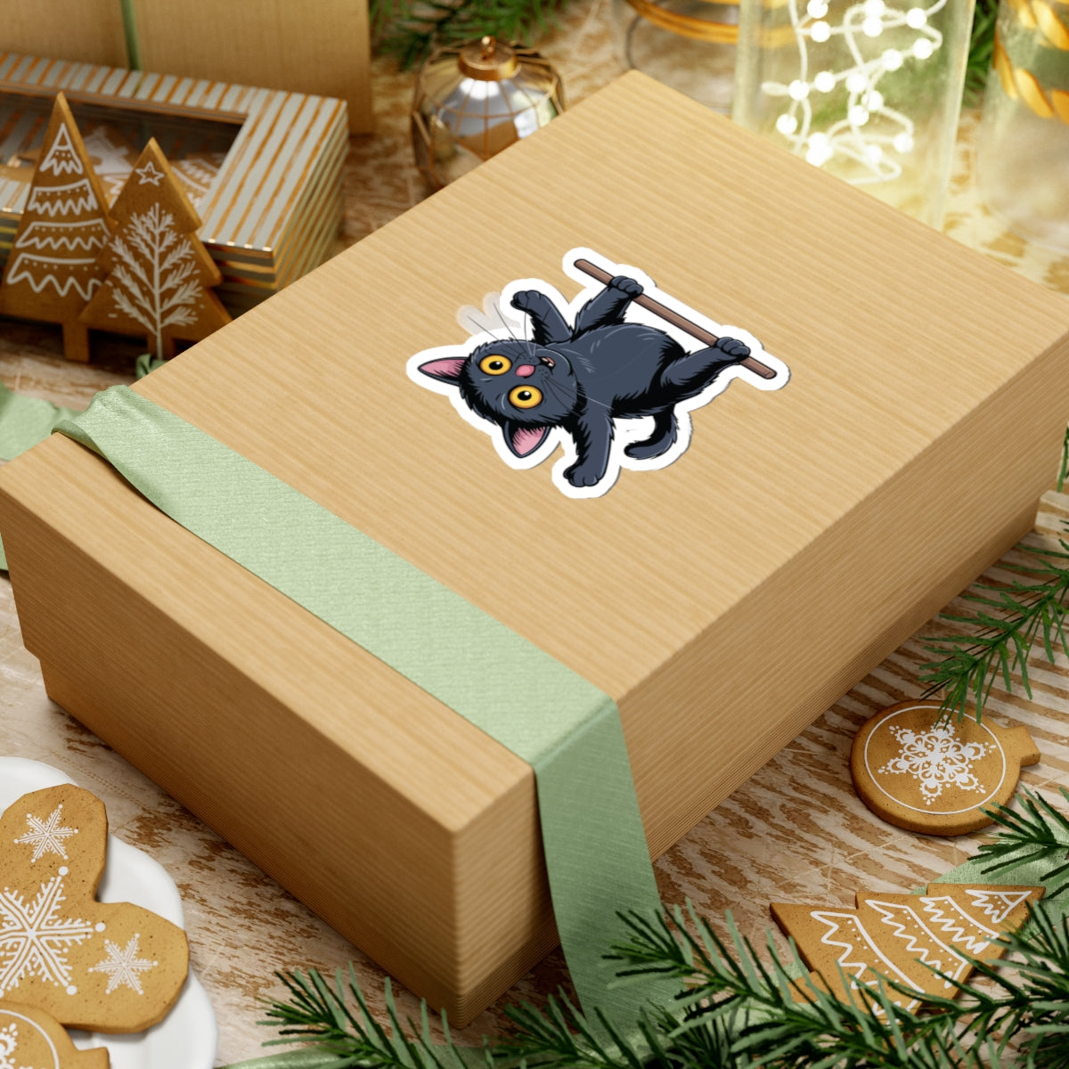 TEEZOCA playful upside down cat illustration sticker