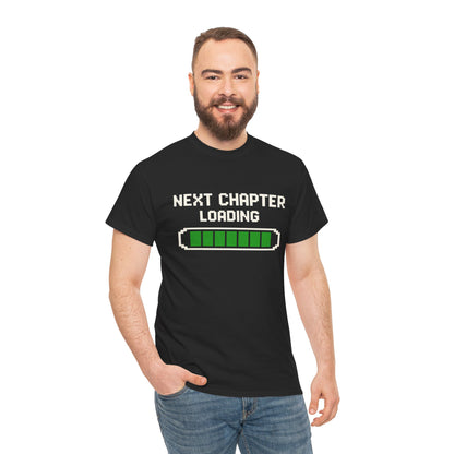 Man wearing a black TEEZOCA “NEXT CHAPTER LOADING” graduation t‑shirt.