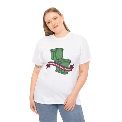 Funny Green Toilet Graphic T-Shirt - "Hot Girls Have Tummy Problems" Relatable Meme Tee | TEEZOCA 