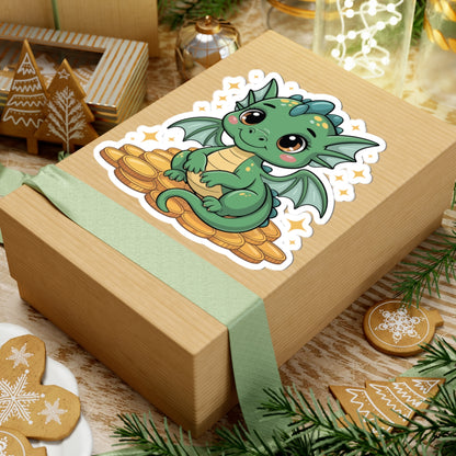 Cute Baby Dragon on Gold Coins — Kiss-Cut Sticker