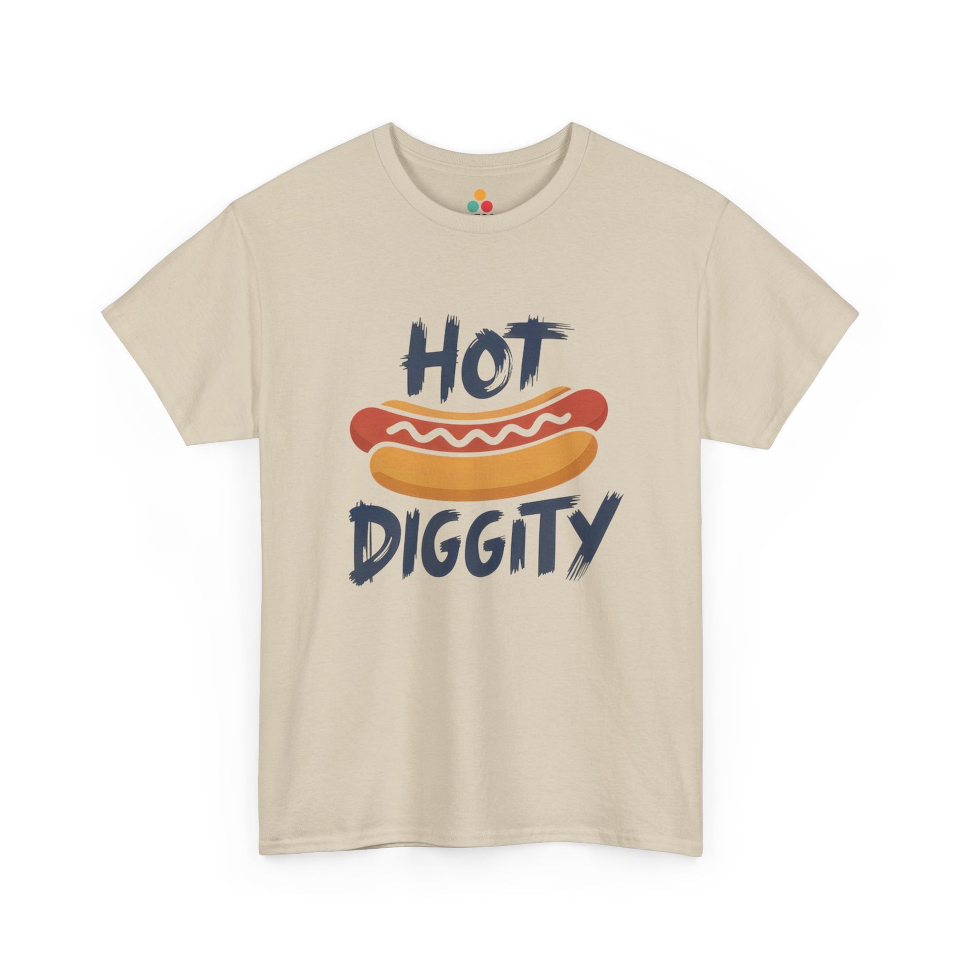 A TEEZOCA T-shirt styled as a Hot Dog Graphic Tee with a cute hot dog doodle for 4th of July Shirts and cookout photos.
