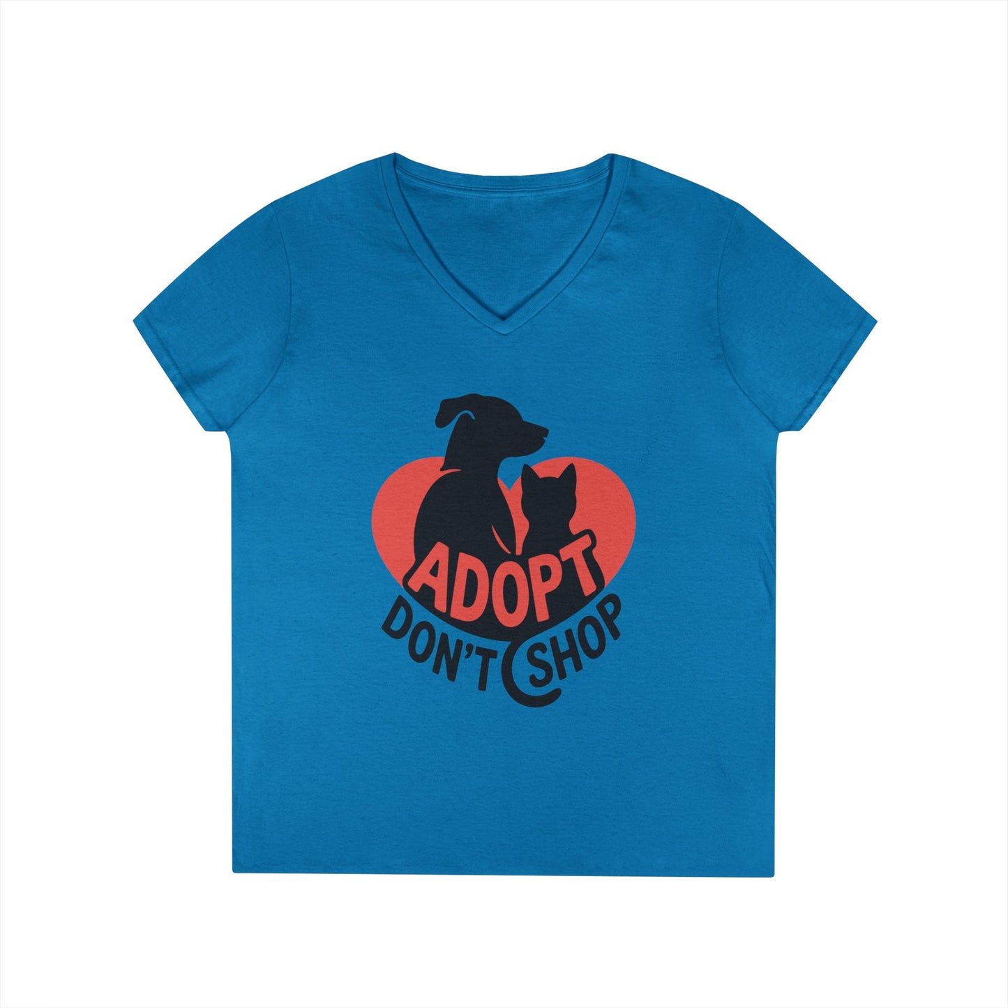 Adopt Don’t Shop Dog & Cat Heart Graphic V-Neck T-Shirt | TEEZOCA 