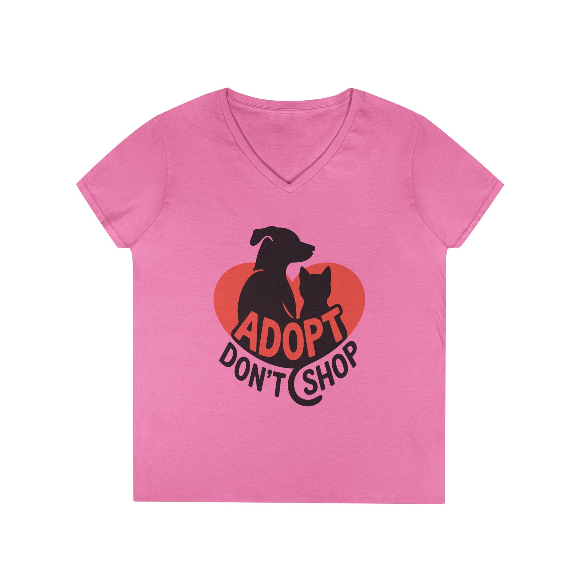 Adopt Don’t Shop Dog & Cat Heart Graphic V-Neck T-Shirt | TEEZOCA 