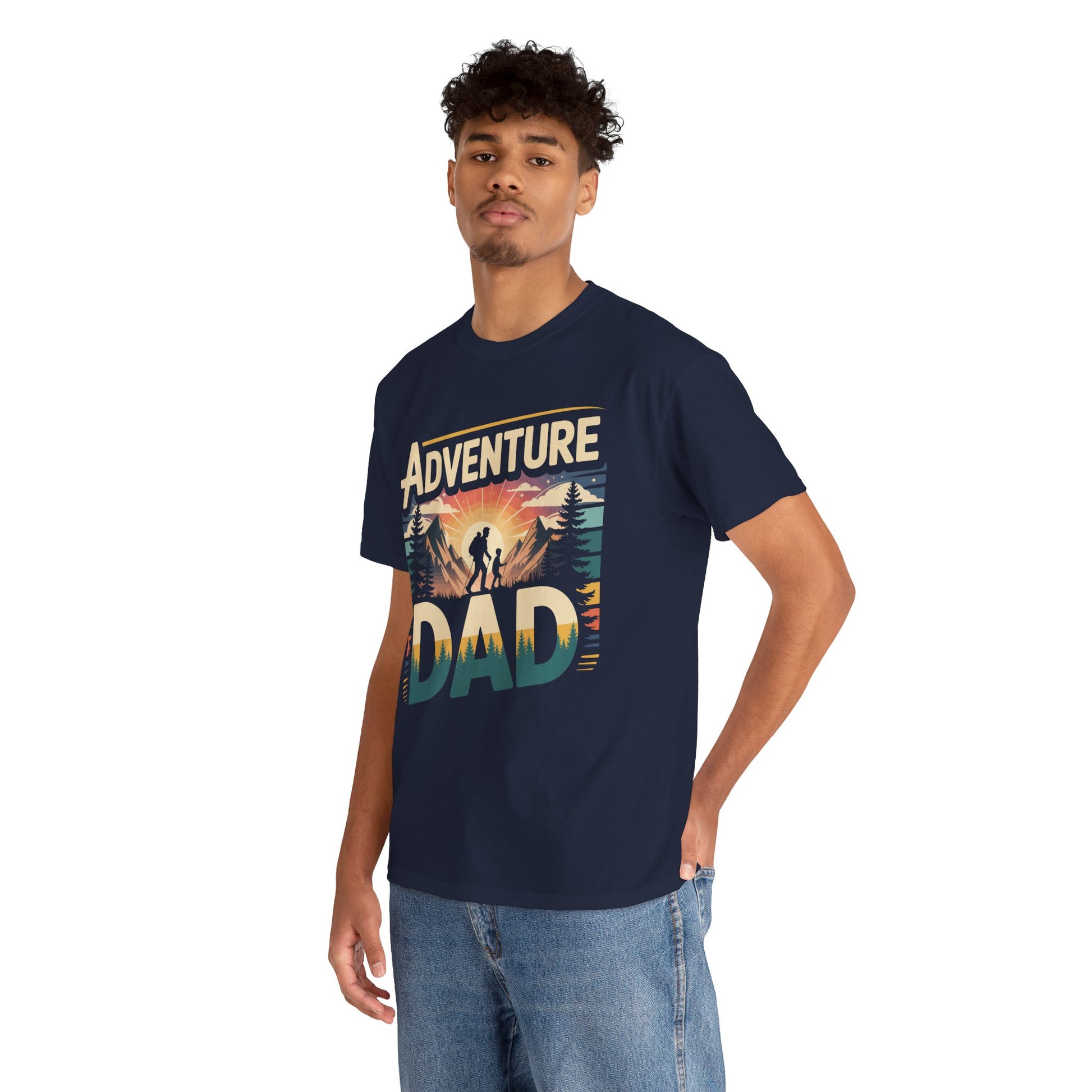 Adventure Dad Hiking Mountain Graphic Unisex T-shirt | TEEZOCA outdoor dad sunset mountain design Unisex T-shirt