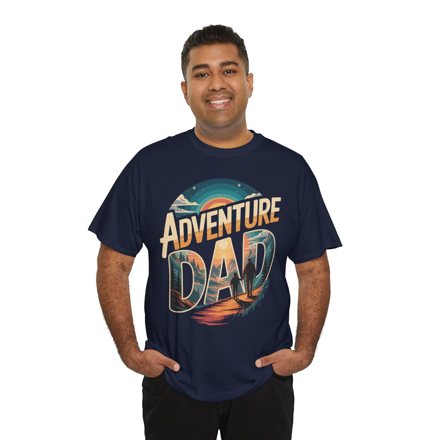 Adventure Dad Hiking Sunset Graphic Unisex T-shirt | TEEZOCA hiking trail sunset design Unisex T-shirt