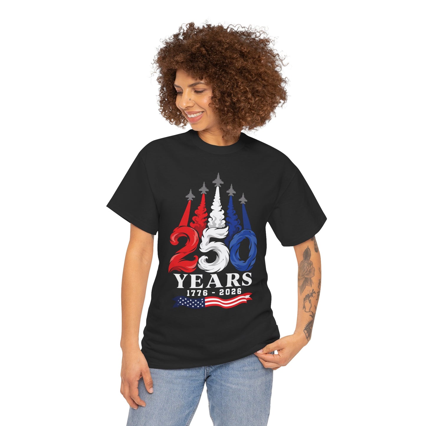 Air Force Shirt by TEEZOCA with fighter jet formation, America 250 theme, and 1776 2026 patriotic design.
