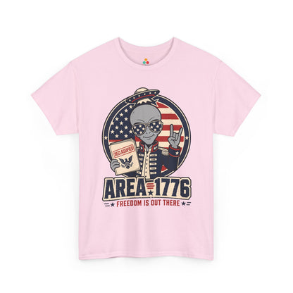 Alien Independence Day T-shirt by TEEZOCA with Freedom Shirt styling, UFO badge art, and red, white, and blue details.
