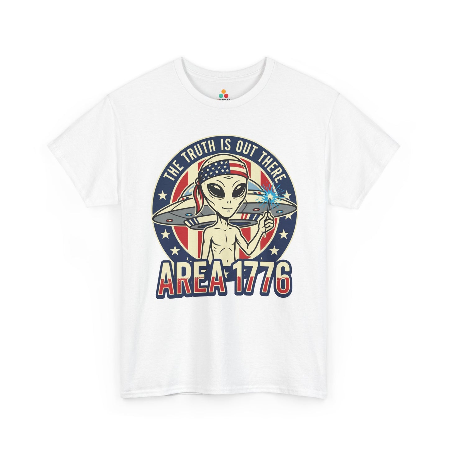 Alien Shirt Area 1776 Funny 4th of July Patriotic UFO T-shirt Gift | TEEZOCA 4th of July alien T-shirt with Area 1776 text, patriotic colors, UFO artwork, and a sci-fi humor design.
