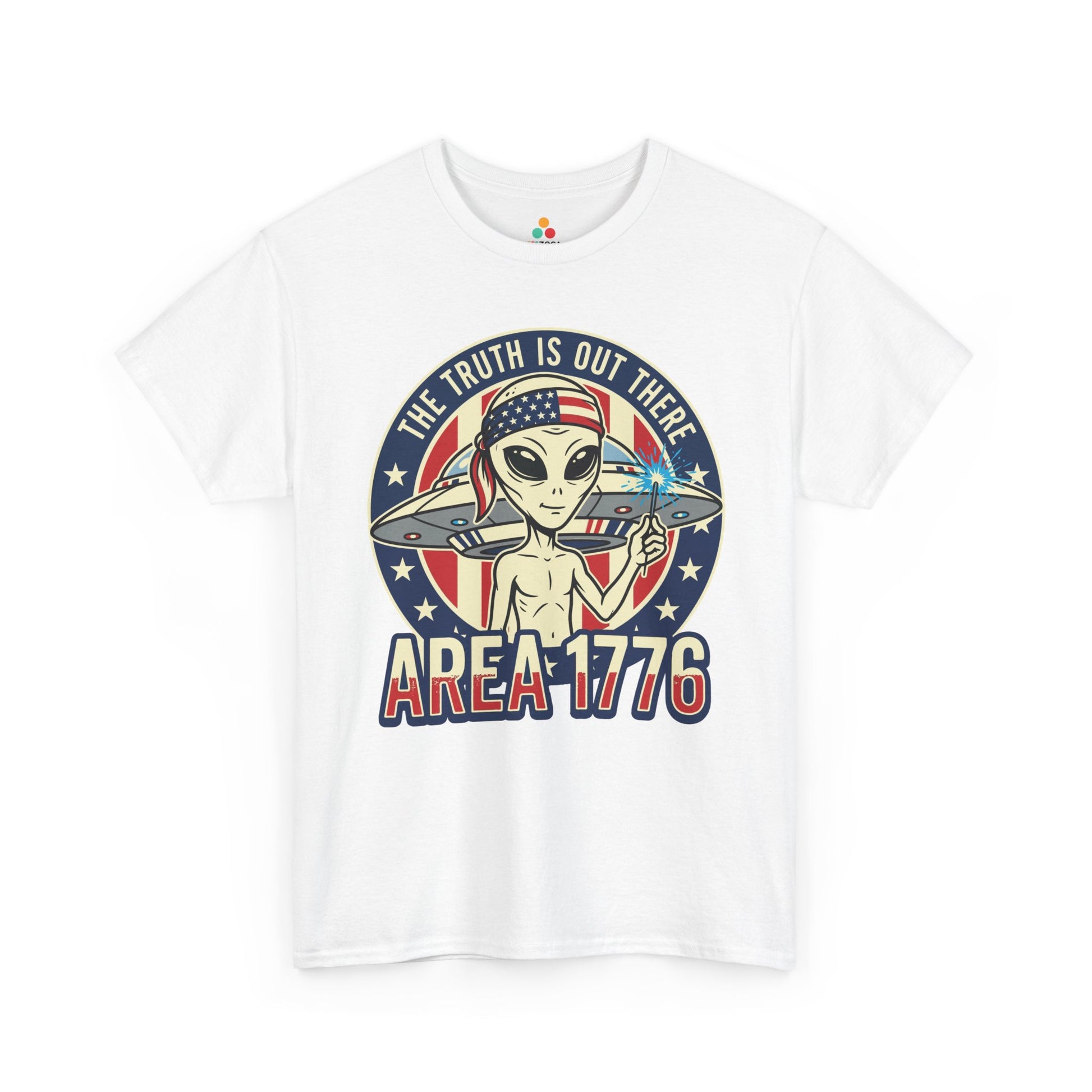Alien Shirt Area 1776 Funny 4th of July Patriotic UFO T-shirt Gift | TEEZOCA 4th of July alien T-shirt with Area 1776 text, patriotic colors, UFO artwork, and a sci-fi humor design.
