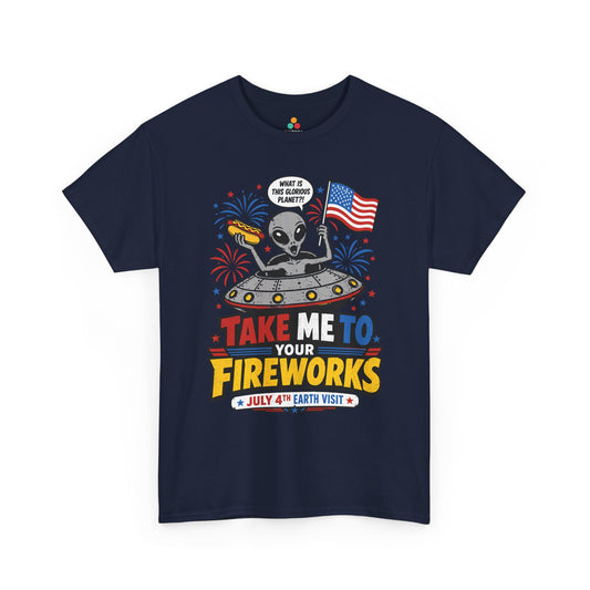 Alien Shirt, Funny UFO 4th of July Fireworks Graphic T-shirt | TEEZOCA 