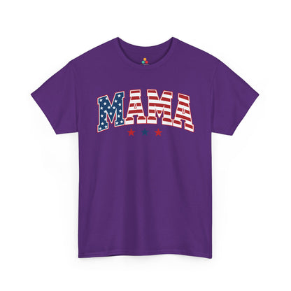 All American Mama Shirt Patriotic Mom 4th of July T-shirt Gift | TEEZOCA all american mama shirt T-shirt featuring bold flag-print MAMA lettering and three red white and blue stars.
