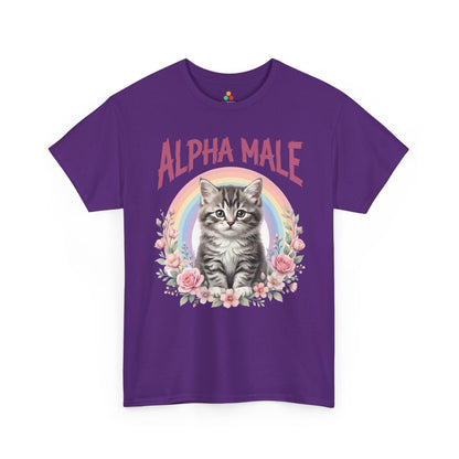 Alpha Male Shirt by TEEZOCA is a funny cat dad tee and cat shirt for men with kitten, rainbow, and pink rose irony for boyfriends or Father's Day gifts.