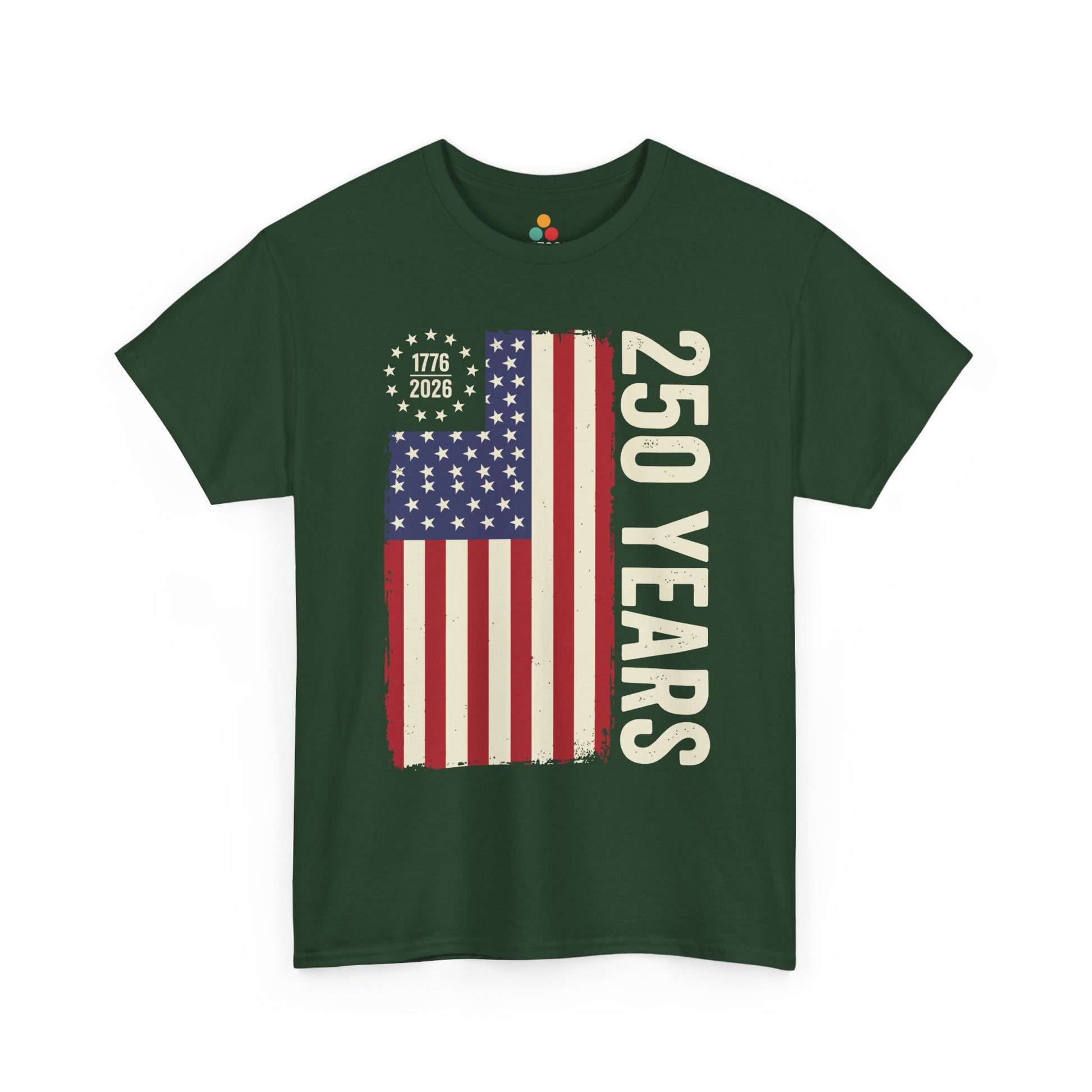 America 250 Years Semiquincentennial forest green cotton T-Shirt – Retro Patriotic Gift for Men and Women | TEEZOCA 