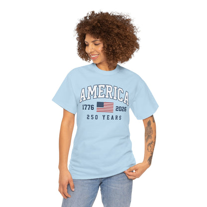 America 250 shirt by TEEZOCA with a patriotic 250 years design, American flag graphic, and bold 1776 2026 lettering.
