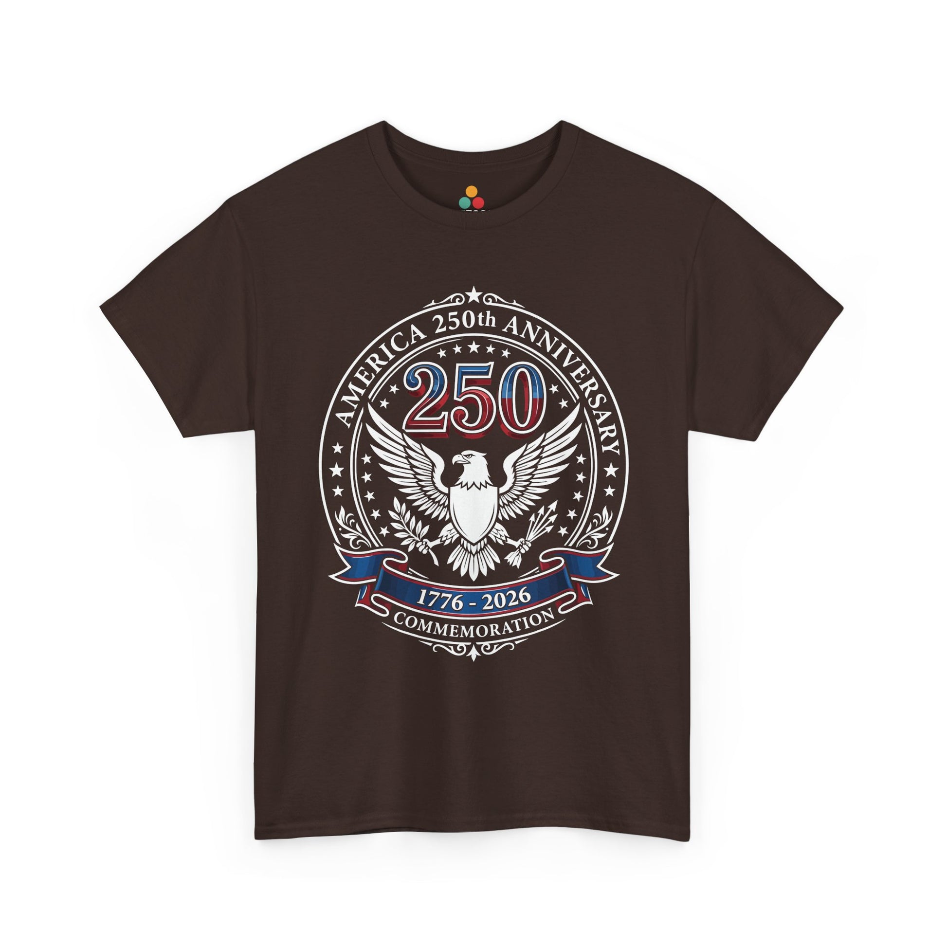 America 250th Anniversary Eagle dark chocolate brown short-sleeve T-Shirt – Patriotic Commemorative 4th of July Tee | TEEZOCA 