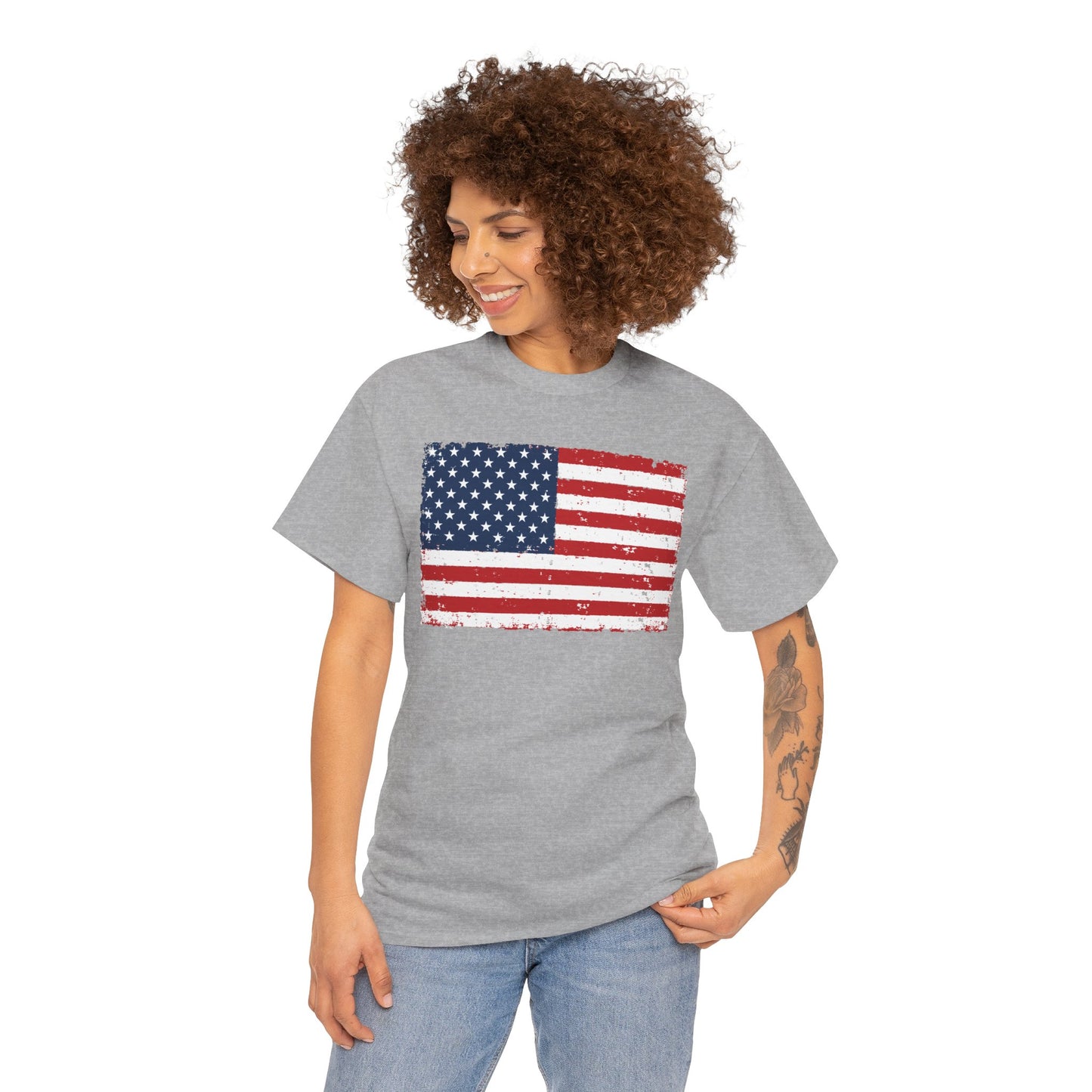American Flag T Shirt, 4th of July Patriotic USA Flag T-shirt | American flag T shirt by TEEZOCA with a vintage distressed USA flag graphic for patriotic celebrations.
