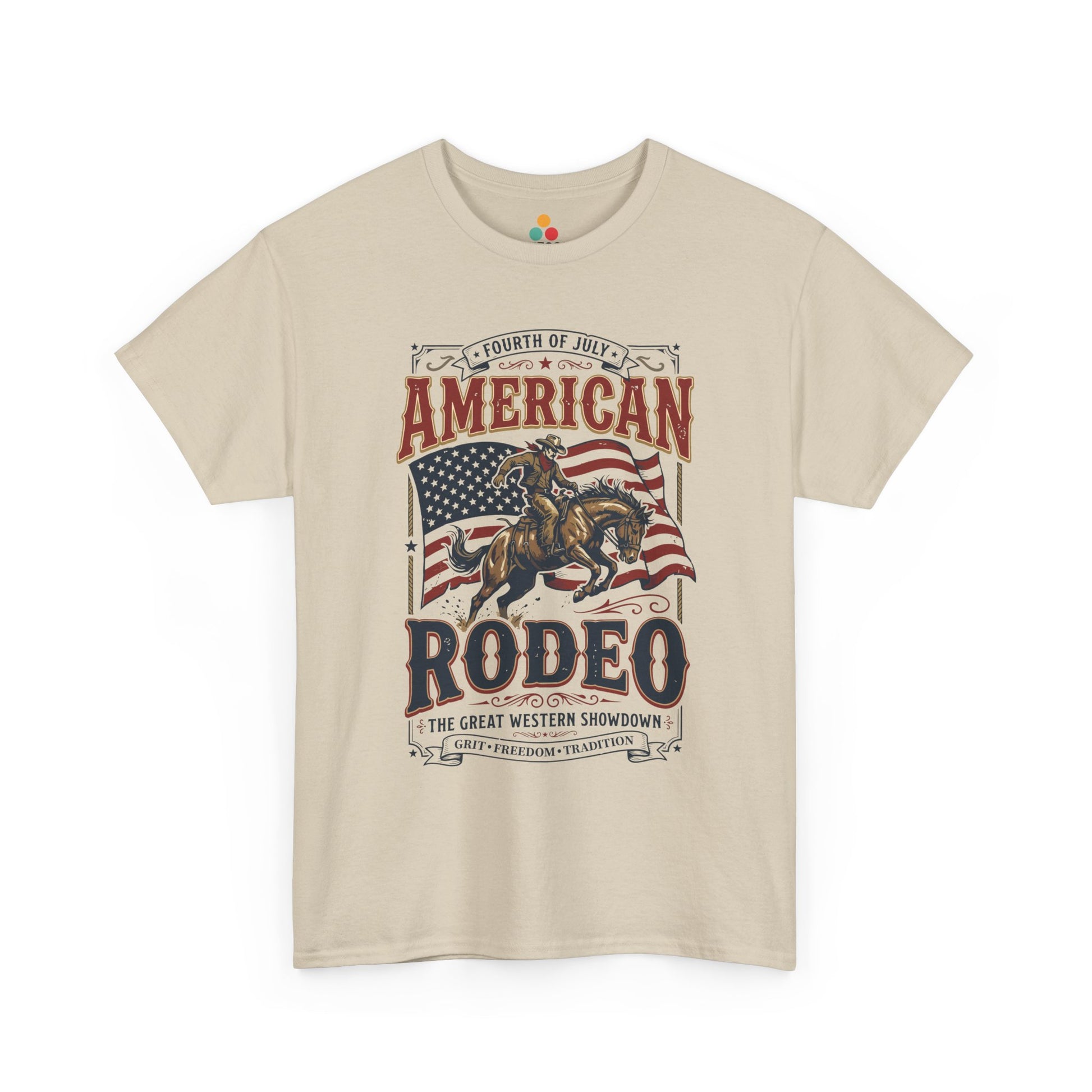 American Rodeo Beige T-Shirt – 4th of July Western Graphic Tee | TEEZOCA 