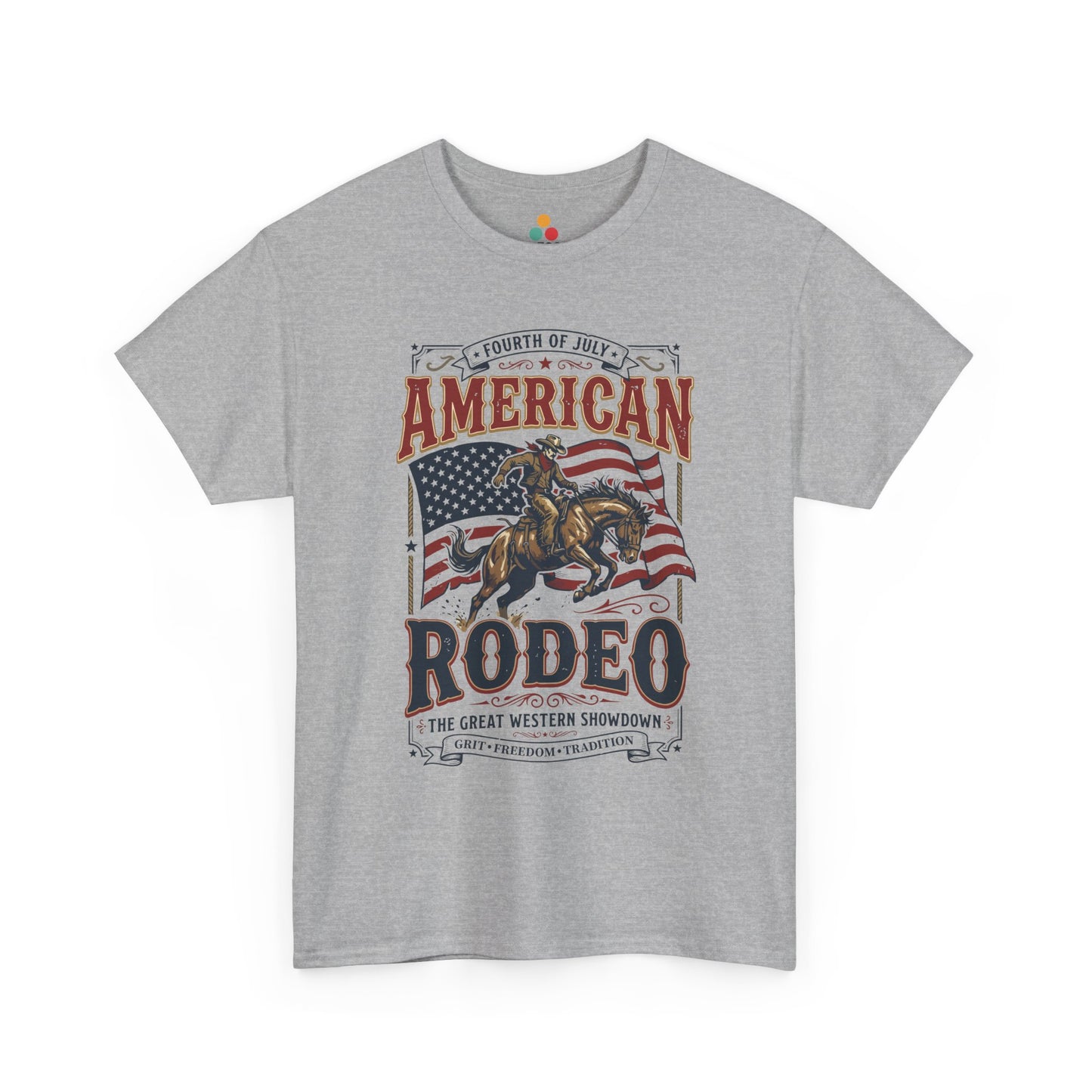 American Rodeo Heather Grey T-Shirt – 4th of July Western Graphic Tee | TEEZOCA 